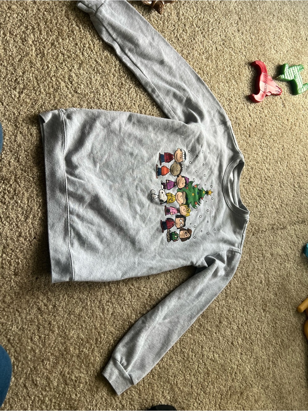 Peanuts Gray Holiday Crewneck Sweatshirt with Multicolor Peanuts Characters